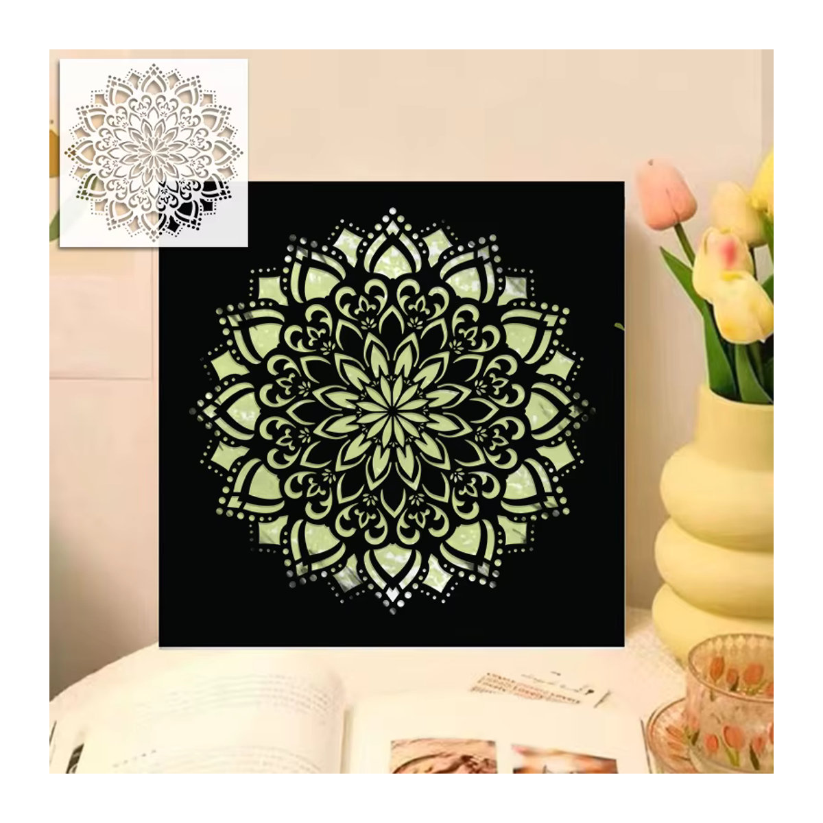 YOMDID Mandala-Blume PET-Malschablone in transparent, runde Schablone für DIY-Handwerk und Graffiti-Kunst mit floralem Bohemian-Design - Bild 3
