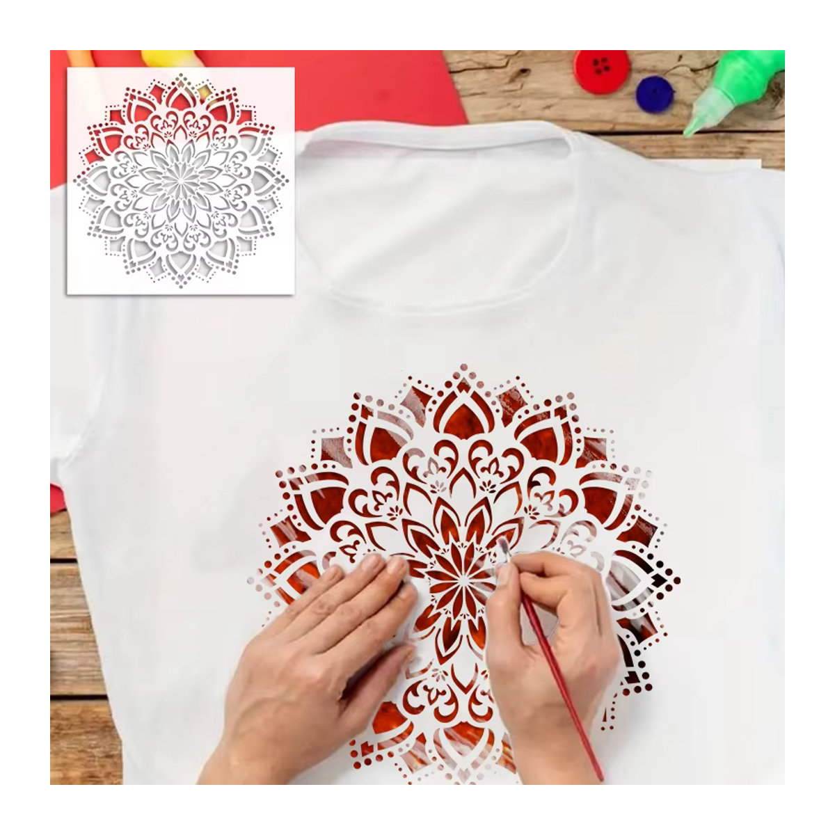 YOMDID Mandala-Blume PET-Malschablone in transparent, runde Schablone für DIY-Handwerk und Graffiti-Kunst mit floralem Bohemian-Design - Bild 4