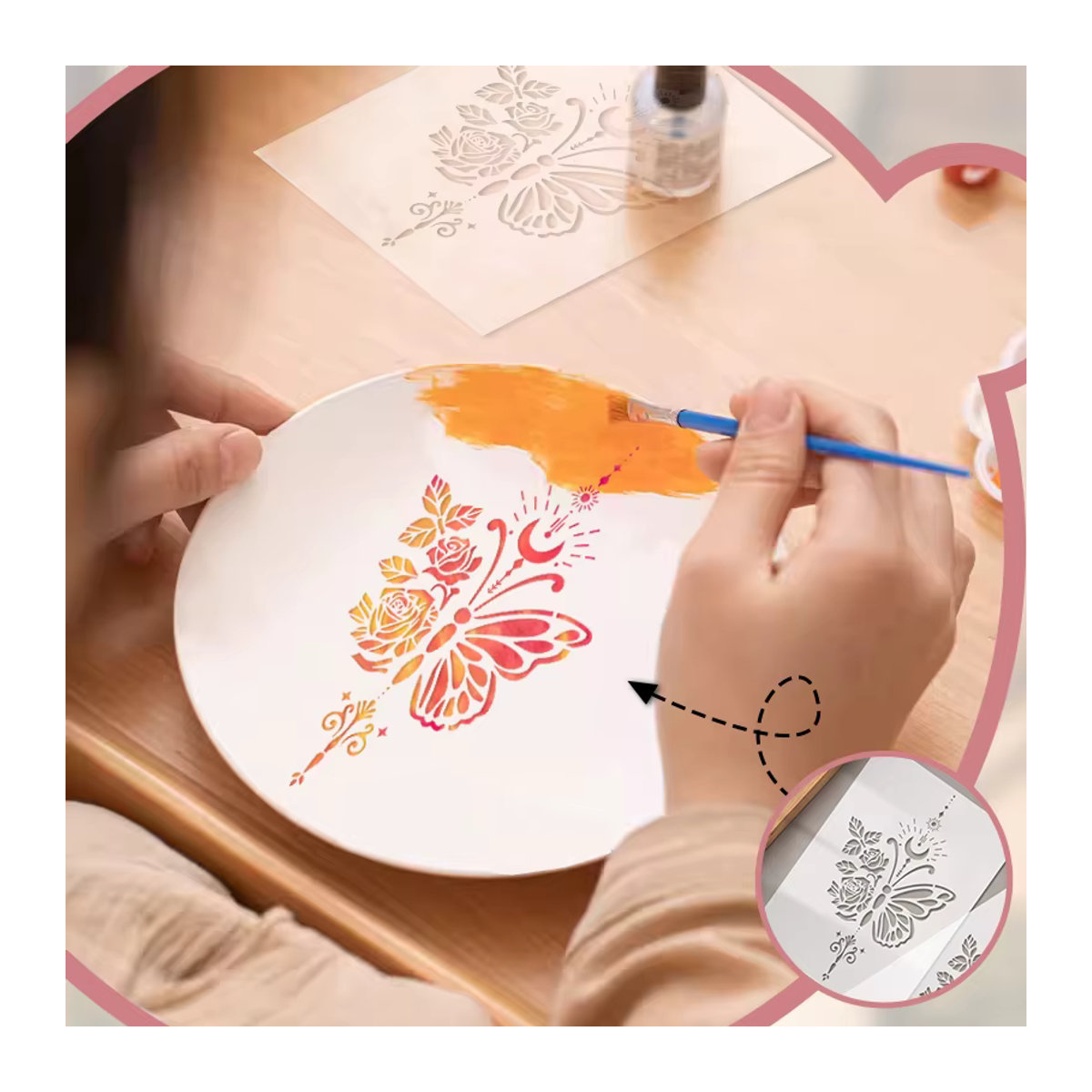 YOMDID Wiederverwendbare DIY Schablone mit Schmetterling, Rose, Sonne und Mond für Graffiti und Dekoration, Transparent - Bild 1