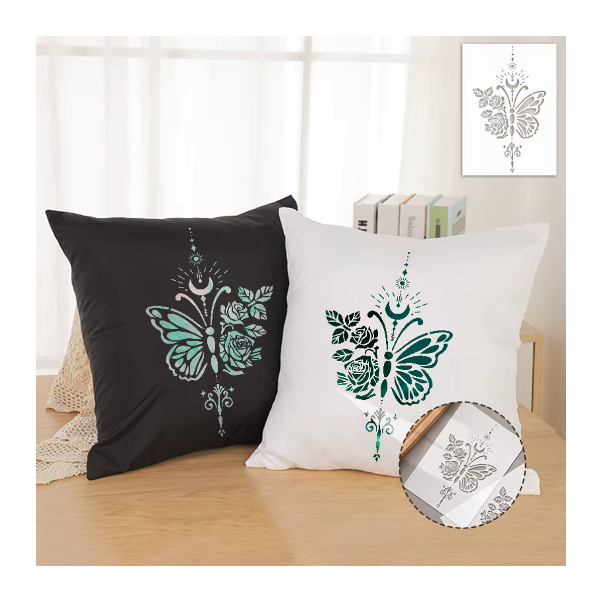 YOMDID Wiederverwendbare DIY Schablone mit Schmetterling, Rose, Sonne und Mond für Graffiti und Dekoration, Transparent - Bild 3