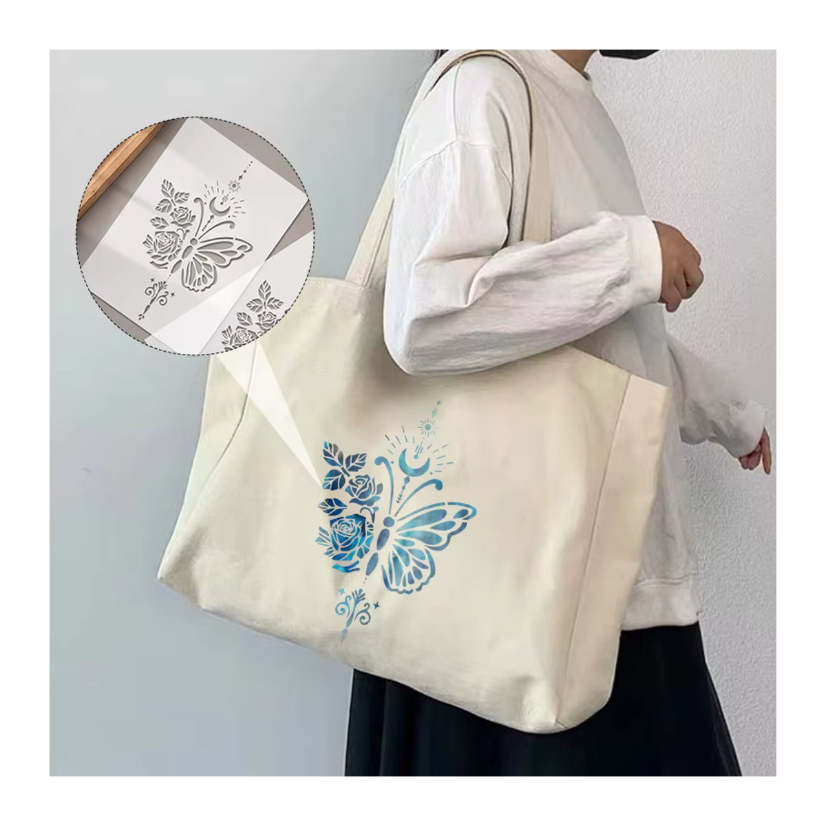 YOMDID Wiederverwendbare DIY Schablone mit Schmetterling, Rose, Sonne und Mond für Graffiti und Dekoration, Transparent - Bild 4