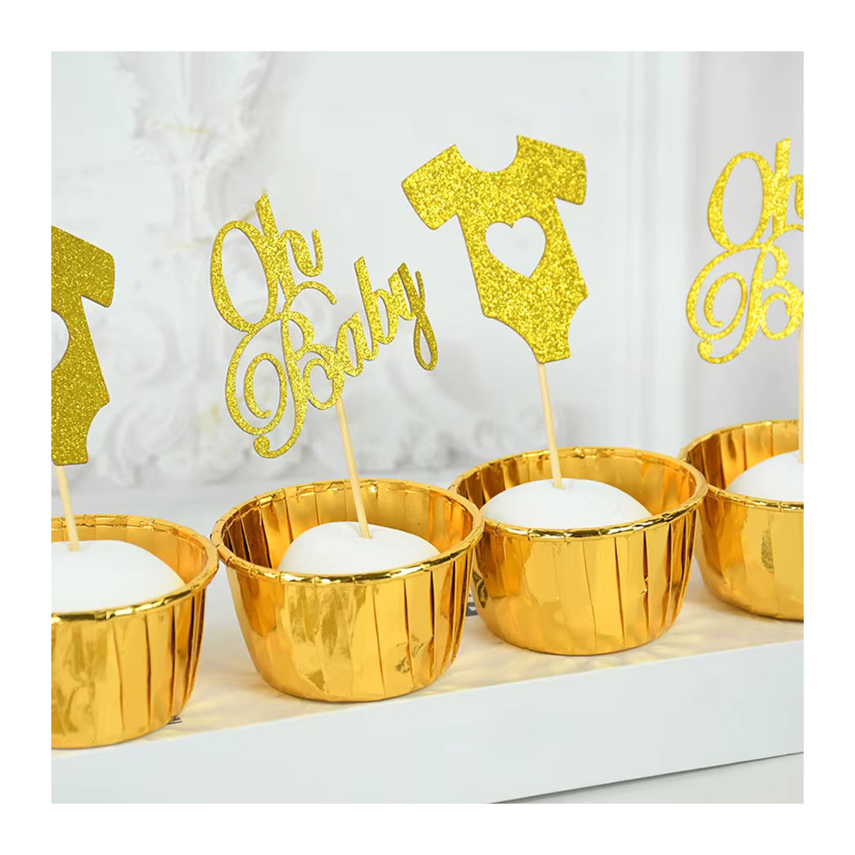YONGSNOW 18er Set Baby Cake Topper in Gold Glitzer für Geburtstag und Gender Reveal Party - Bild 2