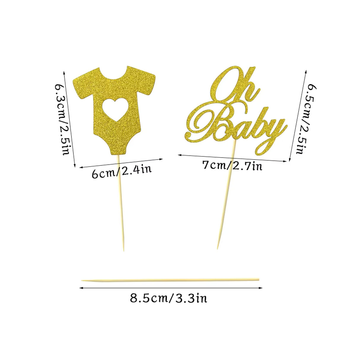 YONGSNOW 18er Set Baby Cake Topper in Gold Glitzer für Geburtstag und Gender Reveal Party - Bild 4
