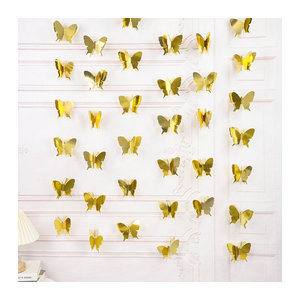 YONGSNOW 3D Schmetterlings Papierbanner in Gold und Silber als hängende Girlande für Hochzeit und Geburtstag