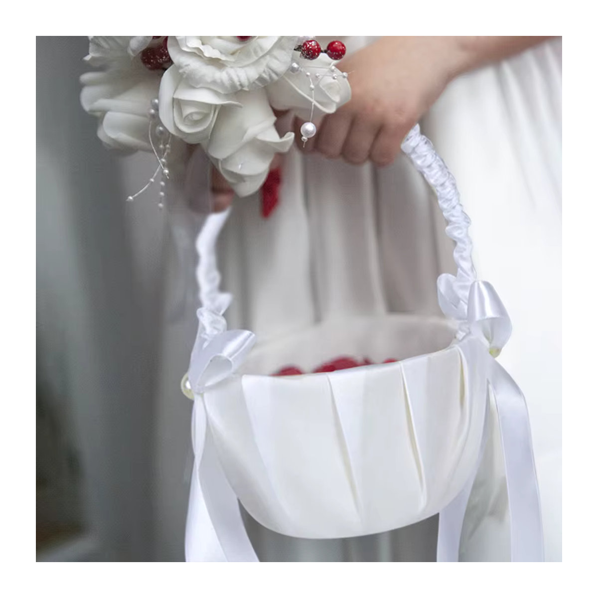 YONGSNOW Blumenkorb für Hochzeiten in Weiß, Textil, Durchmesser: 20 cm - Bild 2