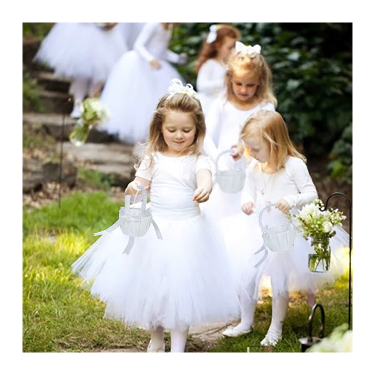 YONGSNOW Blumenkorb für Hochzeiten in Weiß, Textil, Durchmesser: 20 cm - Bild 3
