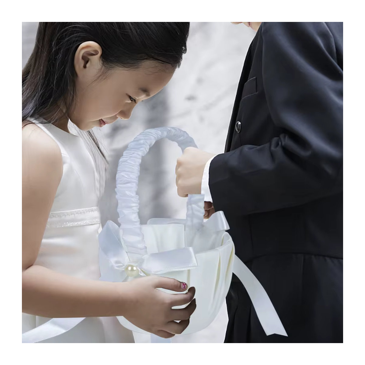 YONGSNOW Blumenkorb für Hochzeiten in Weiß, Textil, Durchmesser: 20 cm - Bild 4