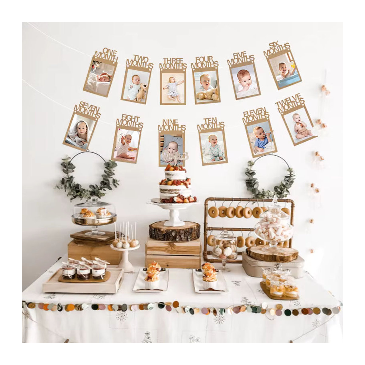 YONGSNOW Foto-Banner Girlande in Beige für Baby-Geburtstag und Party-Dekoration im skandinavischen Stil - Bild 3