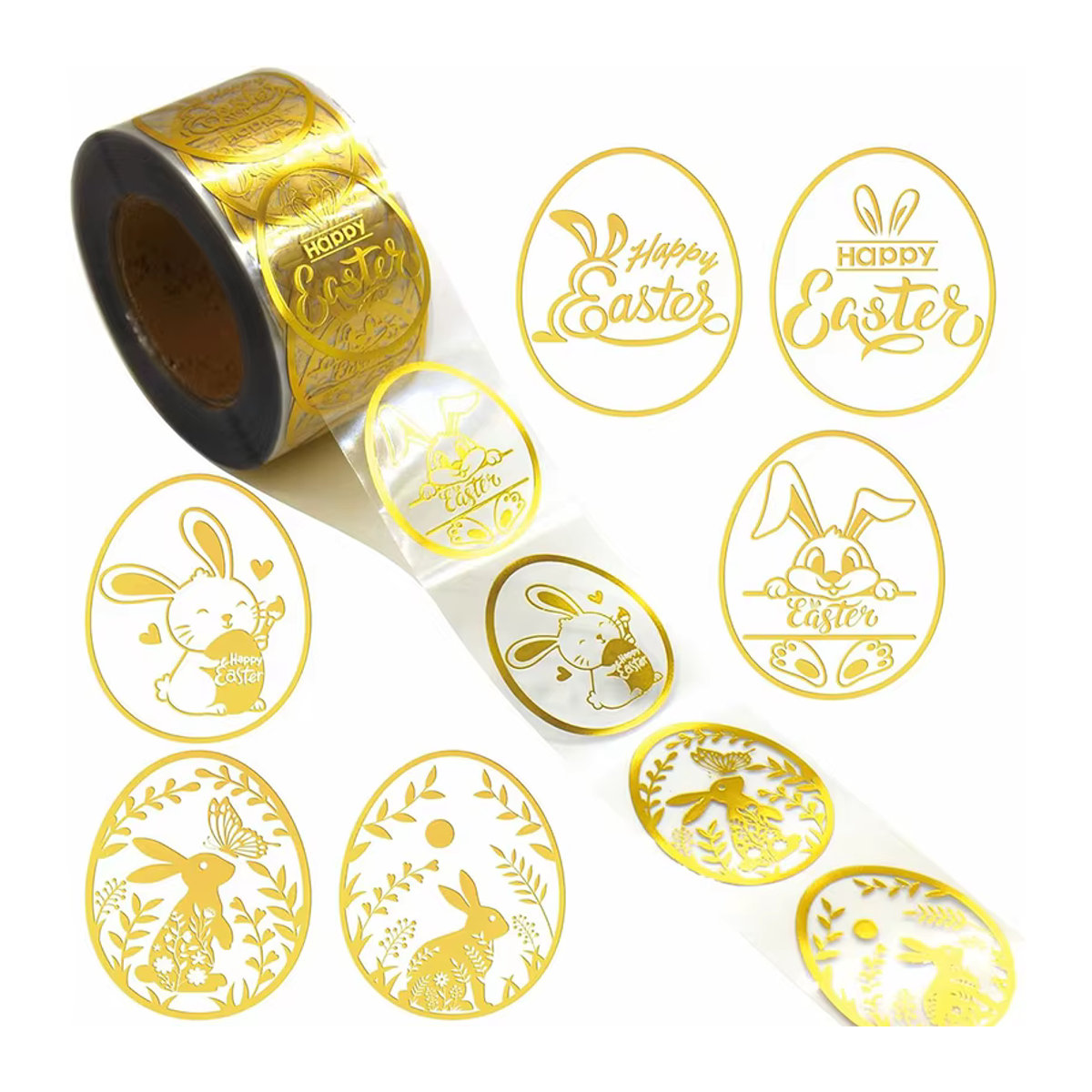 YONGSNOW Goldene Oster-Aufkleber mit Hasen und Eiern für DIY Deko und Geschenke, 500 Stück Papier-Siegeletiketten - Bild 2