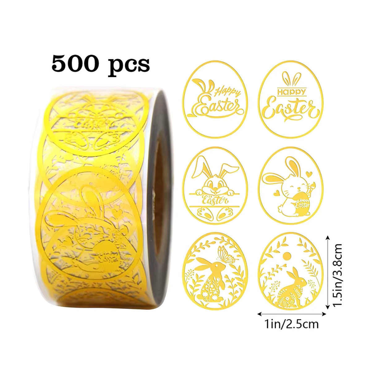 YONGSNOW Goldene Oster-Aufkleber mit Hasen und Eiern für DIY Deko und Geschenke, 500 Stück Papier-Siegeletiketten - Bild 3