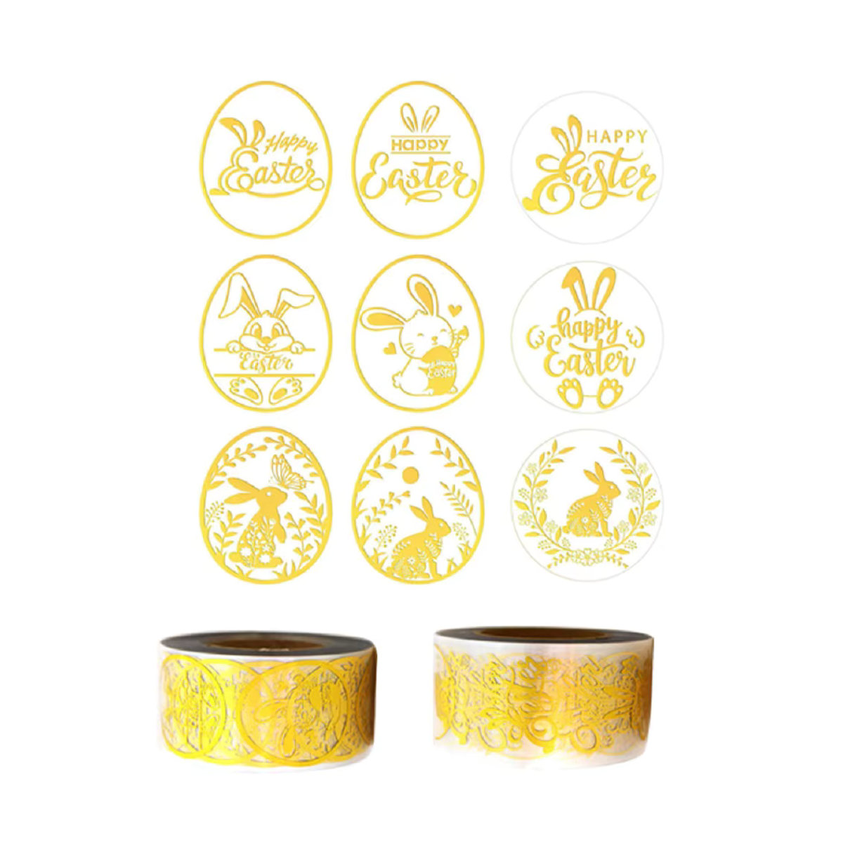 YONGSNOW Goldene Oster-Aufkleber mit Hasen und Eiern für DIY Deko und Geschenke, 500 Stück Papier-Siegeletiketten - Bild 6