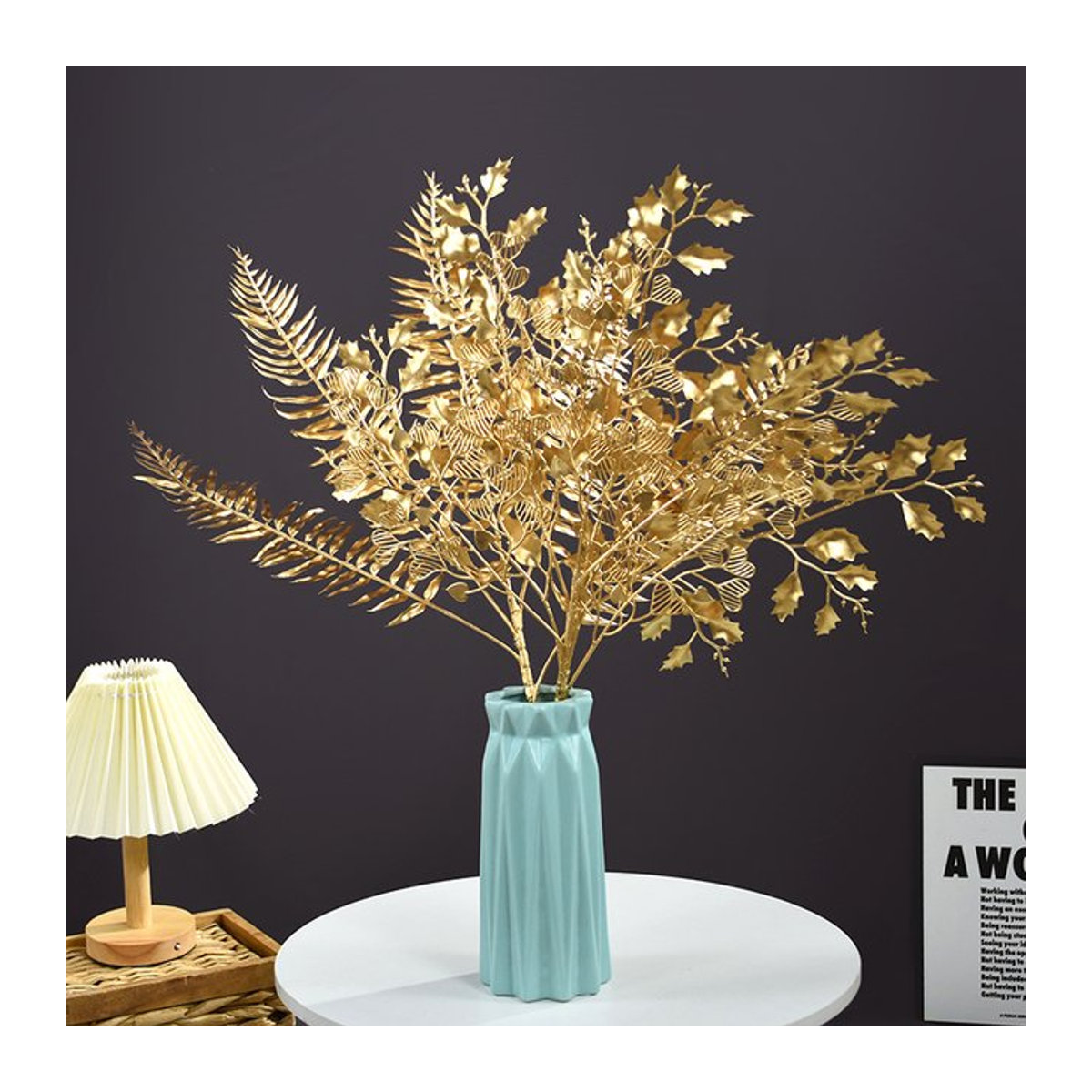 YONGSNOW Künstliche Eukalyptus- und Ginkgo-Pflanzen in Gold für Hochzeitsdeko und Blumenarrangements, Höhe: 66-95 cm - Bild 1