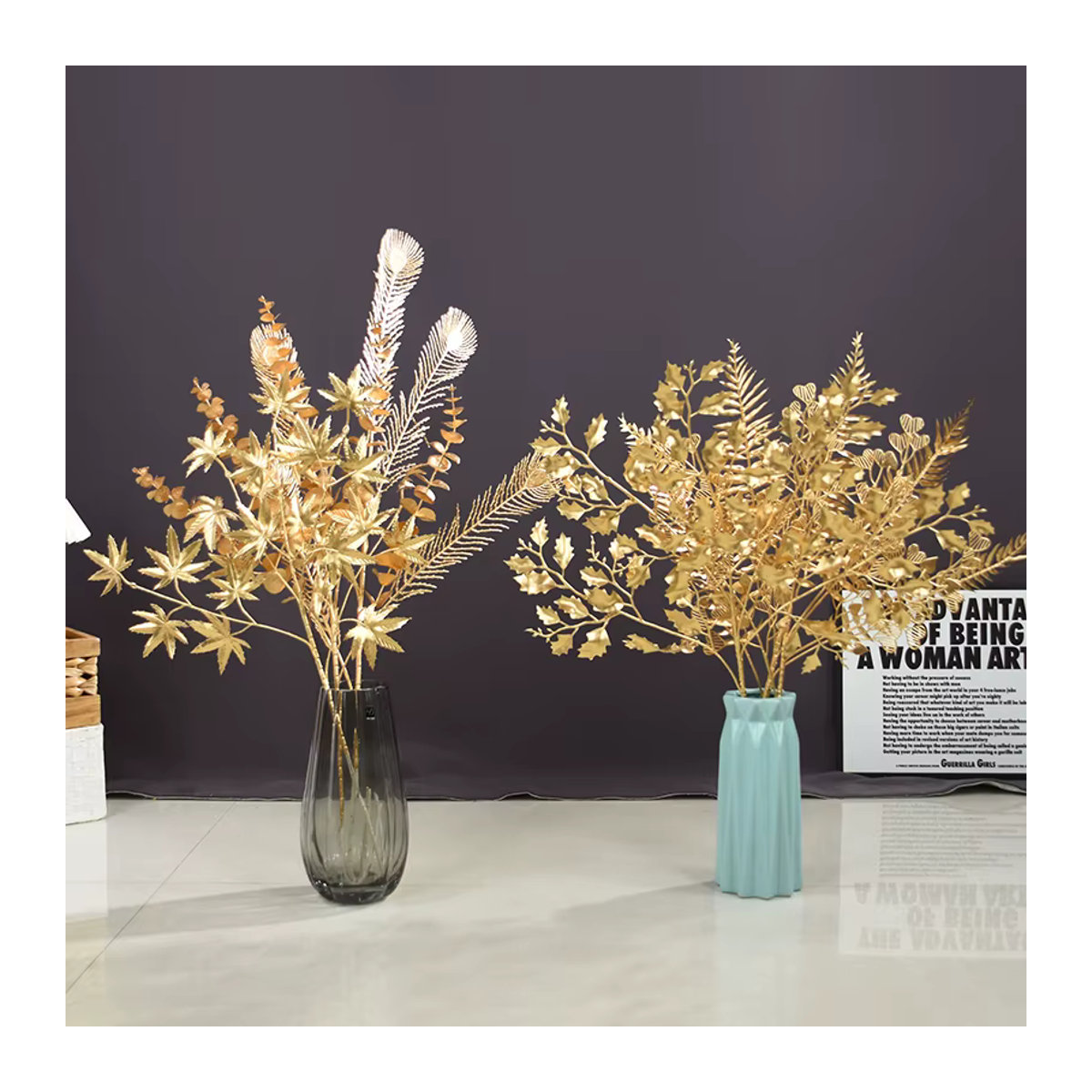 YONGSNOW Künstliche Eukalyptus- und Ginkgo-Pflanzen in Gold für Hochzeitsdeko und Blumenarrangements, Höhe: 66-95 cm - Bild 2