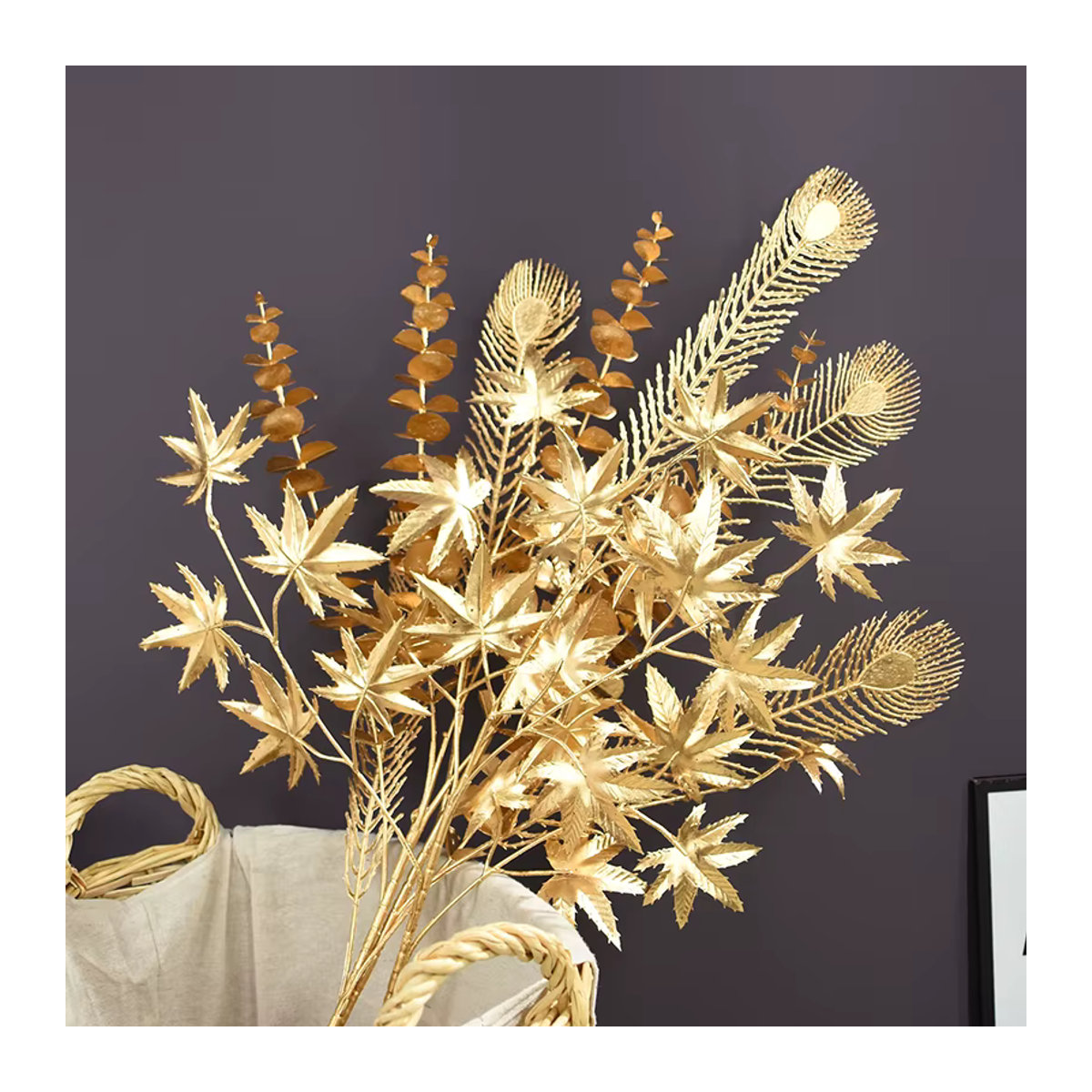 YONGSNOW Künstliche Eukalyptus- und Ginkgo-Pflanzen in Gold für Hochzeitsdeko und Blumenarrangements, Höhe: 66-95 cm - Bild 3