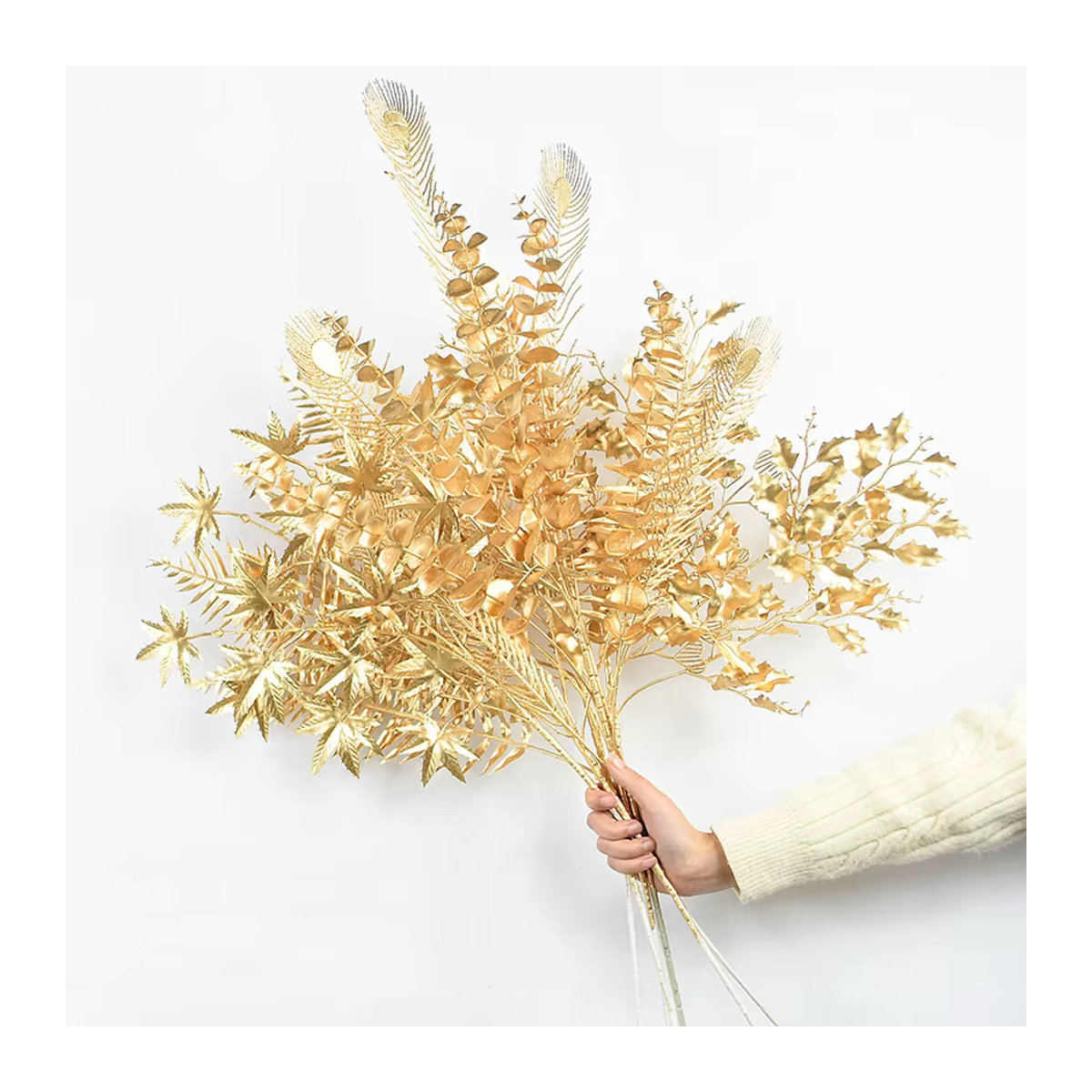 YONGSNOW Künstliche Eukalyptus- und Ginkgo-Pflanzen in Gold für Hochzeitsdeko und Blumenarrangements, Höhe: 66-95 cm - Bild 5