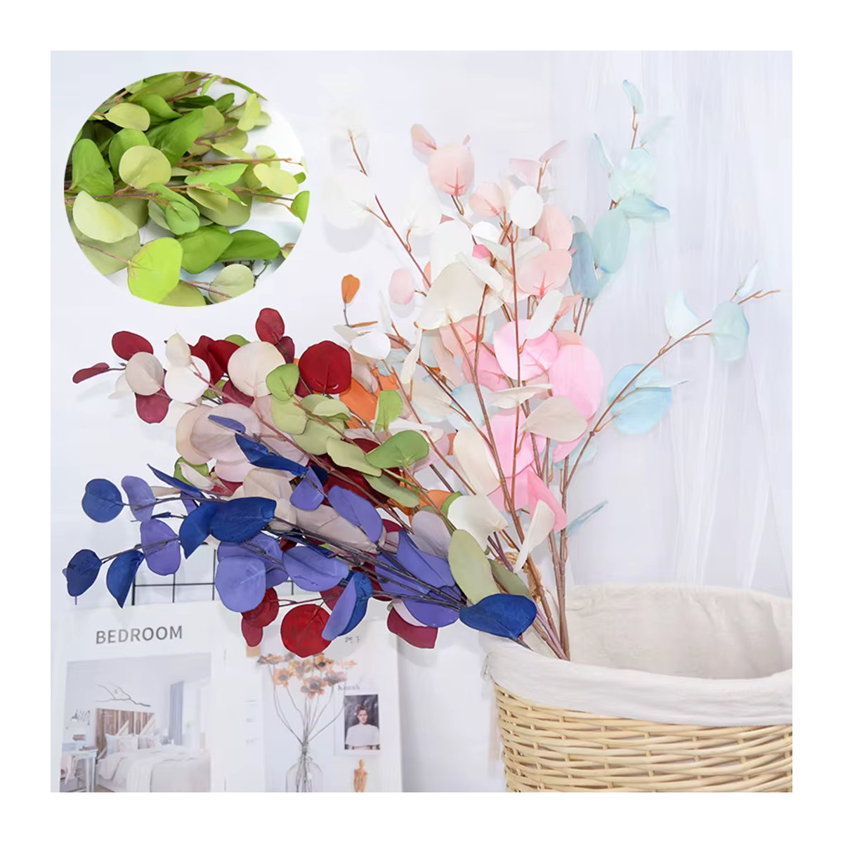 YONGSNOW Künstlicher Eukalyptus-Blumenstrauß aus Textil in Mehrfarbig für Herbst, Hochzeit und Dekoration - Bild 1