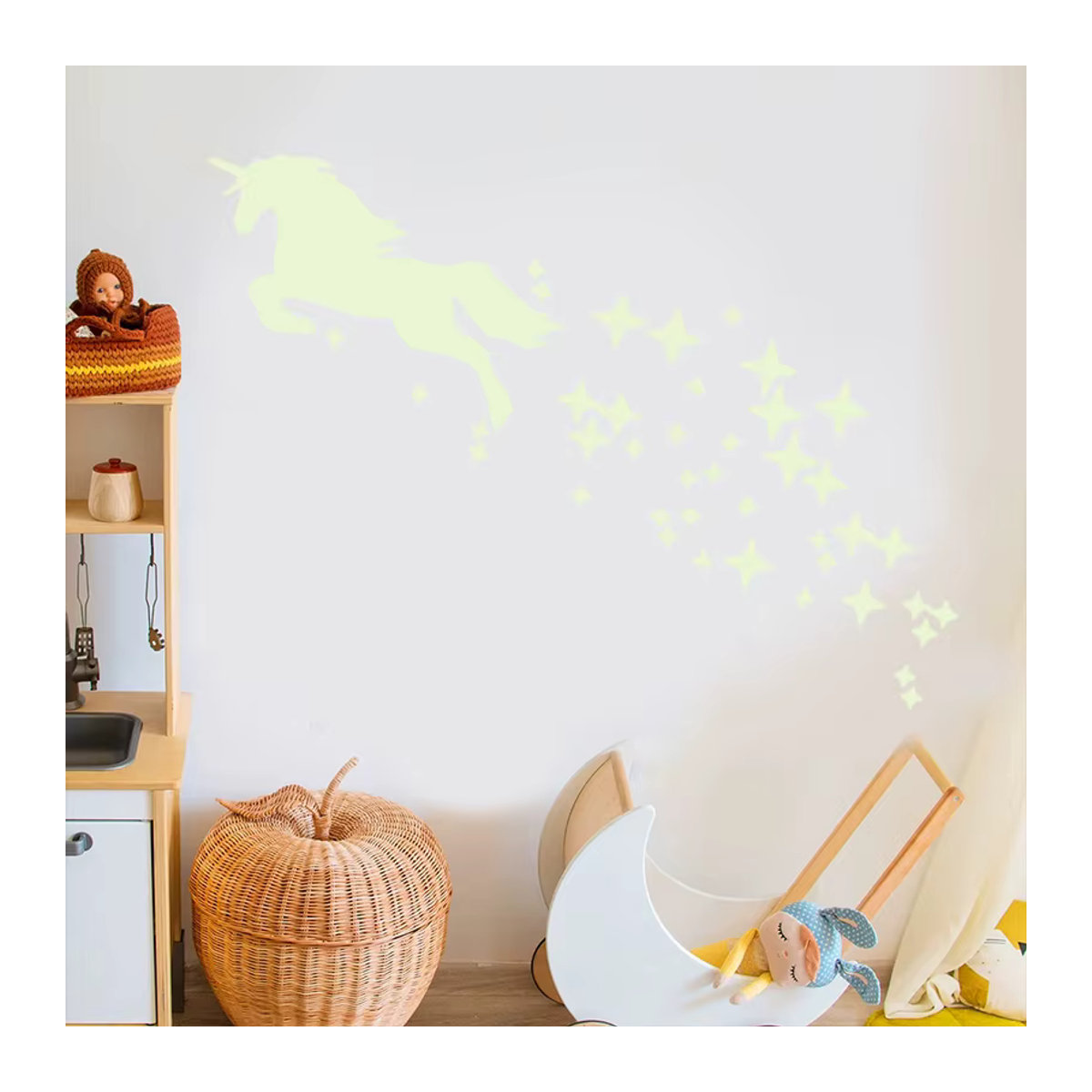 YONGSNOW Leuchtende Wandtattoos mit Einhorn und Sternen in Grün für das Baby- und Kinderzimmer zur DIY Wanddekoration - Bild 3