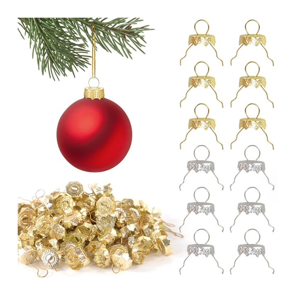 YONGSNOW Metall Aufsteckkonus für Weihnachtskugeln in Gold und Silber - Bild 1