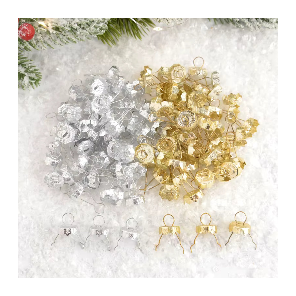 YONGSNOW Metall Aufsteckkonus für Weihnachtskugeln in Gold und Silber - Bild 3