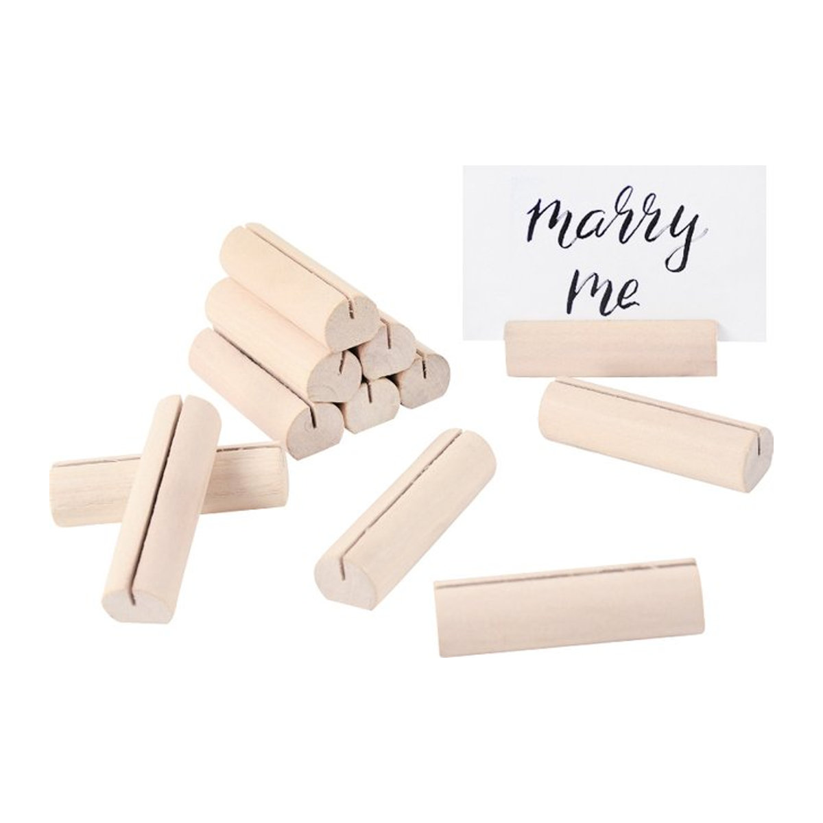 YONGSNOW Visitenkartenhalter aus Holz in Beige und Braun, Rechteckige Kartenclips für Hochzeiten und Tischkarten, 10er Set - Bild 1