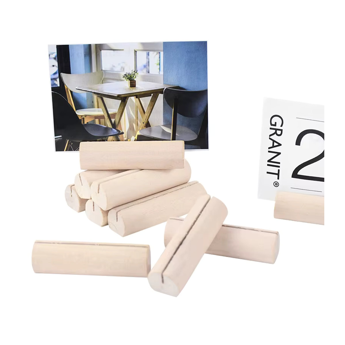 YONGSNOW Visitenkartenhalter aus Holz in Beige und Braun, Rechteckige Kartenclips für Hochzeiten und Tischkarten, 10er Set - Bild 2