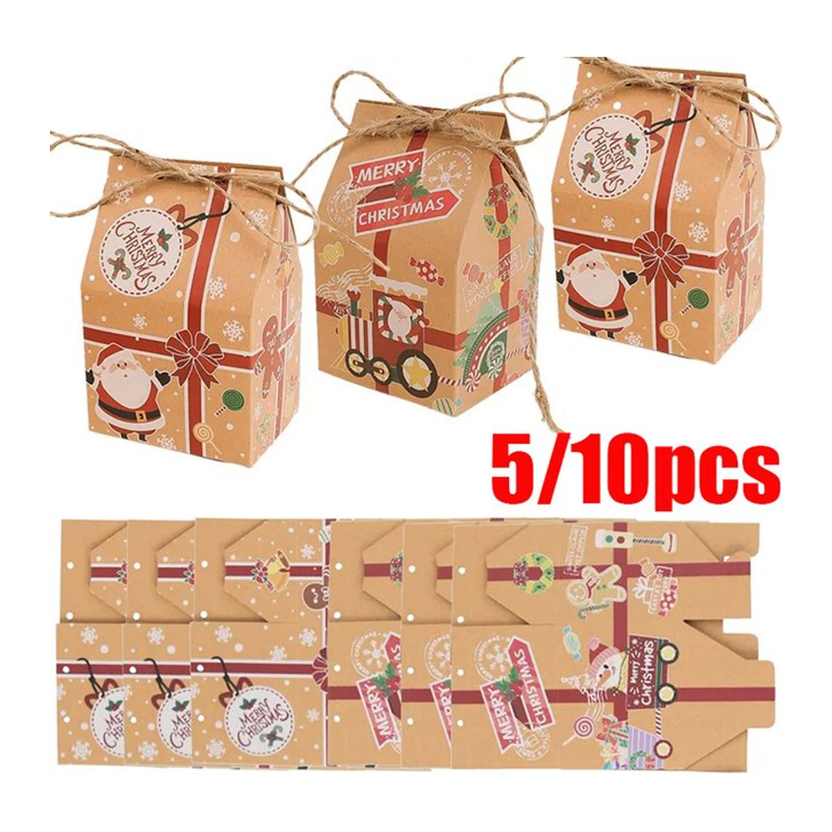 YONGSNOW Weihnachtliche Candy Box in Hausform aus braunem Kraftpapier für Geschenke und Weihnachtsdekoration - Bild 1