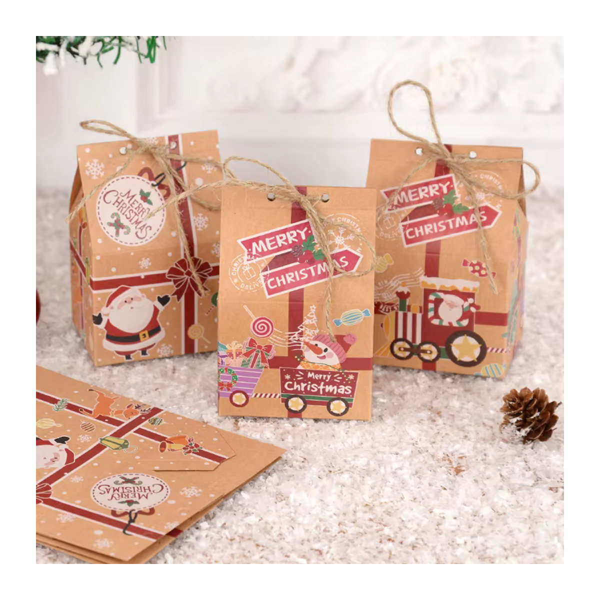 YONGSNOW Weihnachtliche Candy Box in Hausform aus braunem Kraftpapier für Geschenke und Weihnachtsdekoration - Bild 2