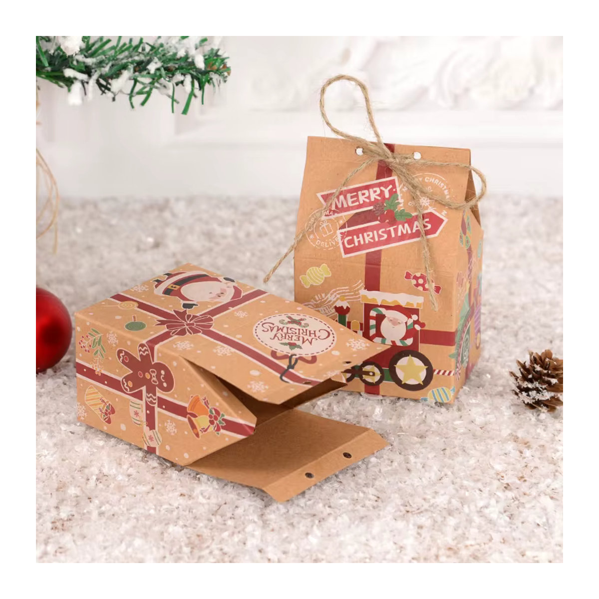 YONGSNOW Weihnachtliche Candy Box in Hausform aus braunem Kraftpapier für Geschenke und Weihnachtsdekoration - Bild 3