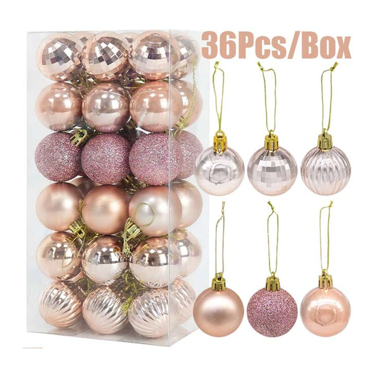 YONGSNOW Weihnachtsbaum Kugeln Rosa, 36er Set Funkelnde Hängeornamente mit Schnur, Durchmesser: 3,5 cm - Bild 1