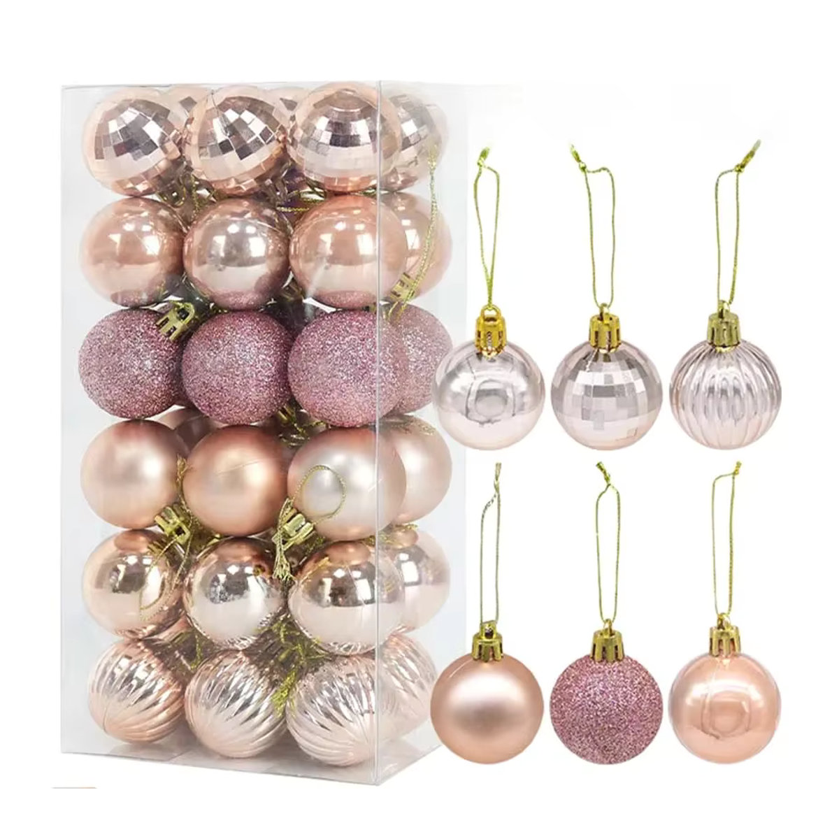 YONGSNOW Weihnachtsbaum Kugeln Rosa, 36er Set Funkelnde Hängeornamente mit Schnur, Durchmesser: 3,5 cm - Bild 2