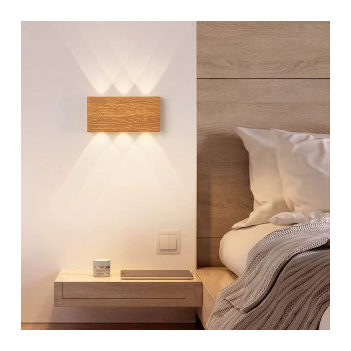 YooE Drahtlose LED-Wandleuchte aus Holz in Nussbaum mit Touch-Dimmung und 3 Lichtfarben - Bild 4