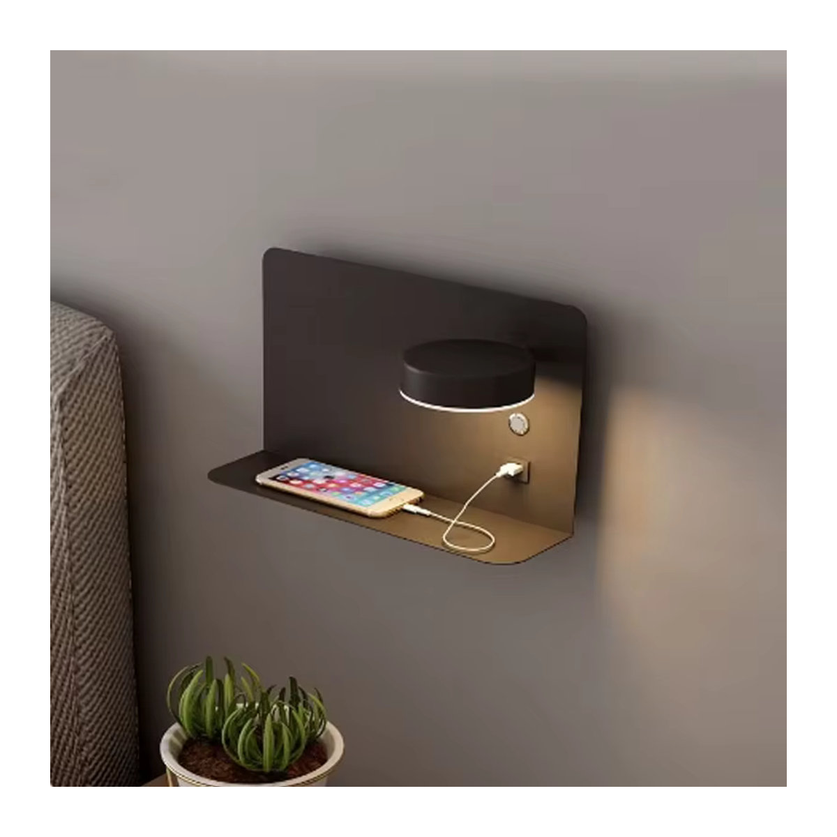 YooE Moderne Minimalistische Wandleuchte in Schwarz mit Knopfschalter, USB-Aufladung und 330 Grad drehbarem Lampenkopf für Schlafzimmer und Nachttisch - Bild 2