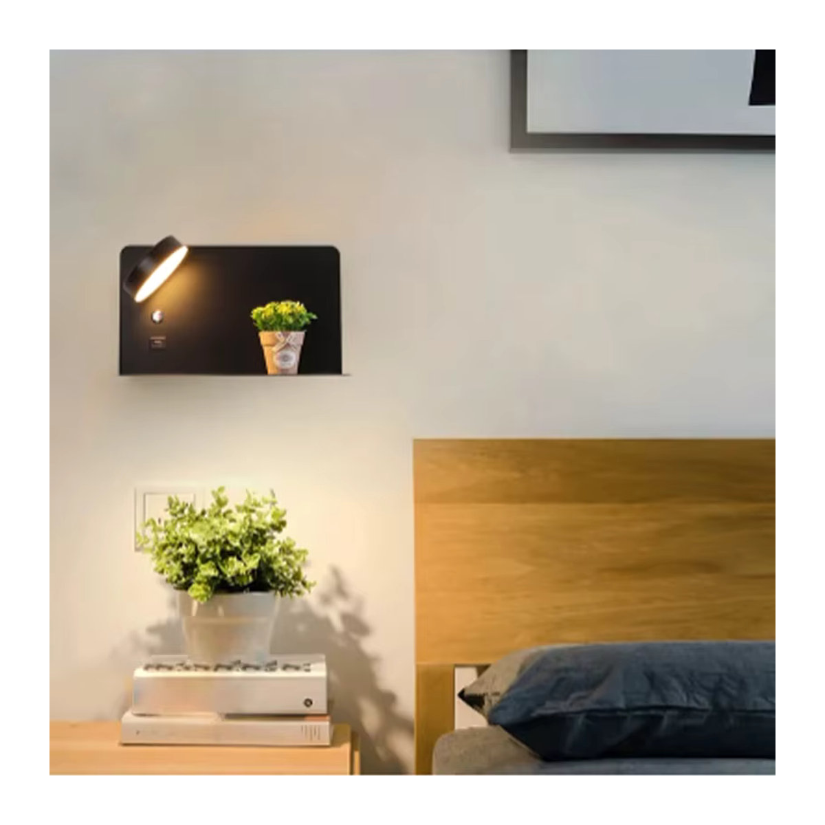 YooE Moderne Minimalistische Wandleuchte in Schwarz mit Knopfschalter, USB-Aufladung und 330 Grad drehbarem Lampenkopf für Schlafzimmer und Nachttisch - Bild 3