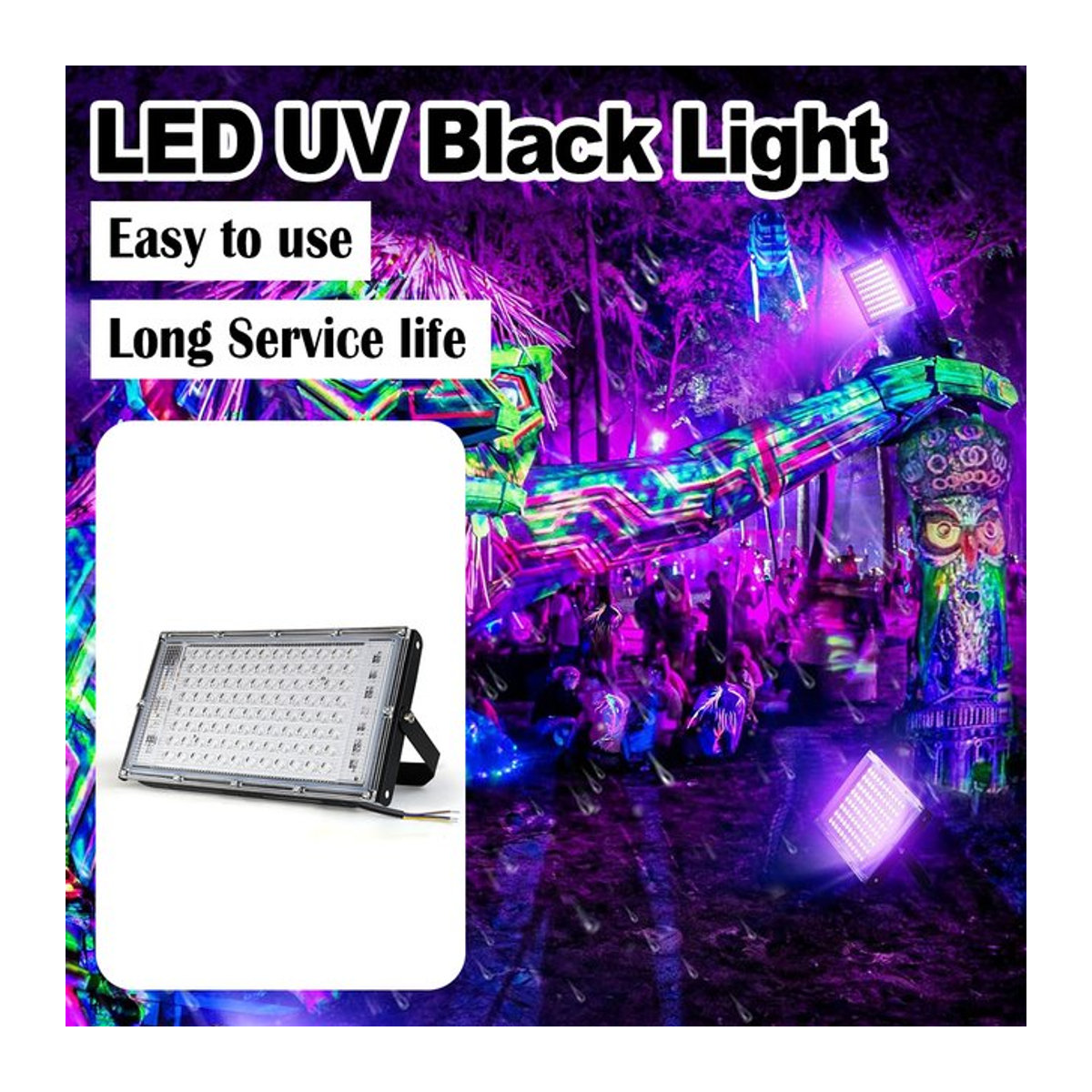 YORYZENG LED UV Flutlicht Schwarzlicht mit 395nm Wellenlänge für Außenbereich und Bar, Schwarz - Bild 1