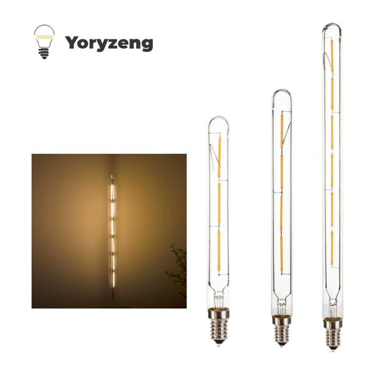 YORYZENG LED Vintage Filament Röhrenlampe E14 T20 Retro Glühbirne aus Glas Warmweiß 2700K - Bild 1