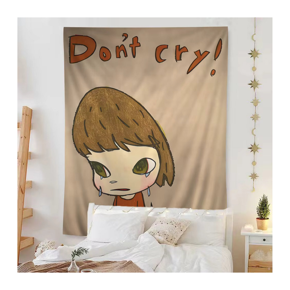 Yoshitomo Nara Wandbehang im Bohemian Tarot Stil, mehrfarbig und beige, Textil Wandkunst für dein Zuhause, B/H: 70 x 70 cm - Bild 2