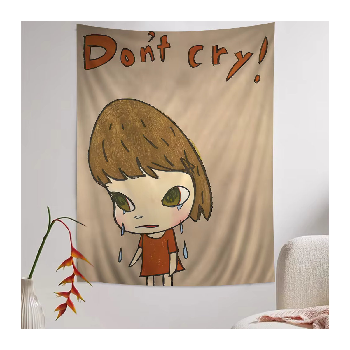 Yoshitomo Nara Wandbehang im Bohemian Tarot Stil, mehrfarbig und beige, Textil Wandkunst für dein Zuhause, B/H: 70 x 70 cm - Bild 3