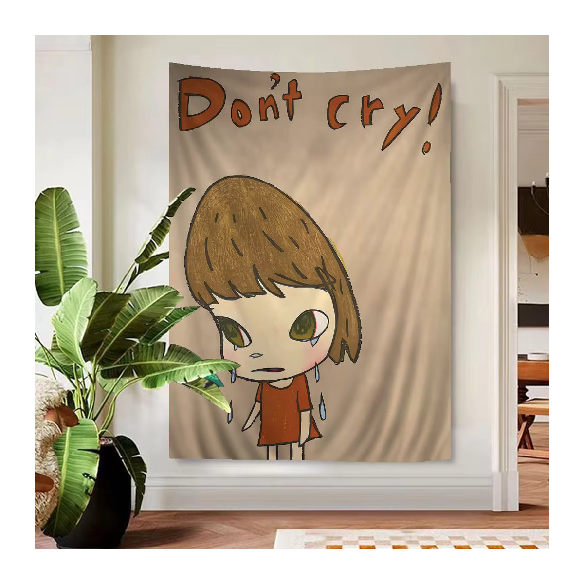 Yoshitomo Nara Wandbehang im Bohemian Tarot Stil, mehrfarbig und beige, Textil Wandkunst für dein Zuhause, B/H: 70 x 70 cm - Bild 4