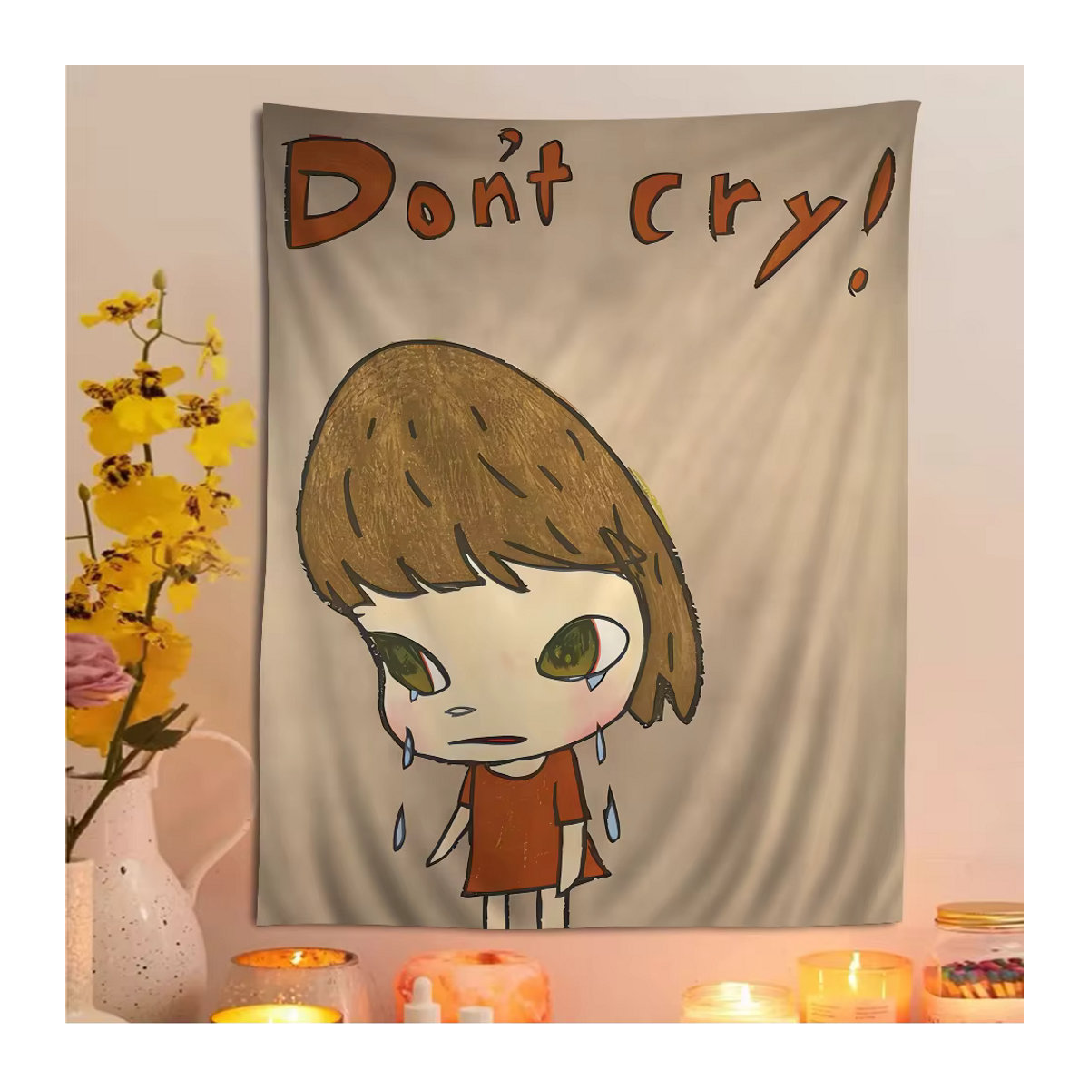Yoshitomo Nara Wandbehang im Bohemian Tarot Stil, mehrfarbig und beige, Textil Wandkunst für dein Zuhause, B/H: 70 x 70 cm - Bild 5
