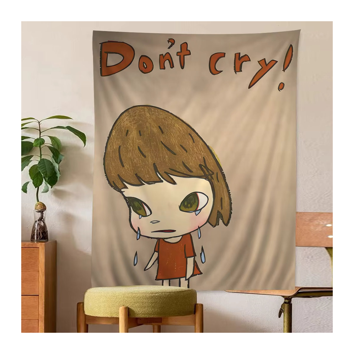 Yoshitomo Nara Wandbehang im Bohemian Tarot Stil, mehrfarbig und beige, Textil Wandkunst für dein Zuhause, B/H: 70 x 70 cm - Bild 6