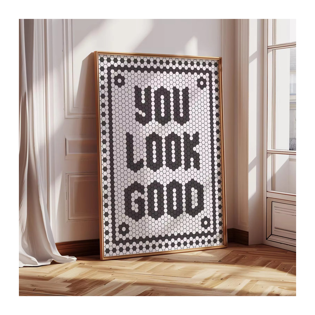 You Look Good Wandkunst Poster mit Hexagon-Typografie in Weiß und geometrischem Design von SHENCHEN - Bild 2
