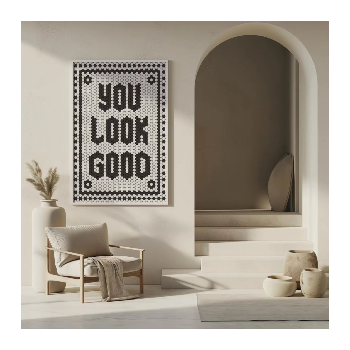 You Look Good Wandkunst Poster mit Hexagon-Typografie in Weiß und geometrischem Design von SHENCHEN - Bild 3