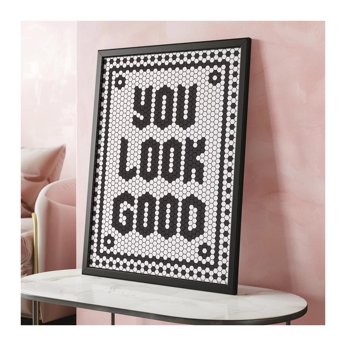 You Look Good Wandkunst Poster mit Hexagon-Typografie in Weiß und geometrischem Design von SHENCHEN - Bild 4