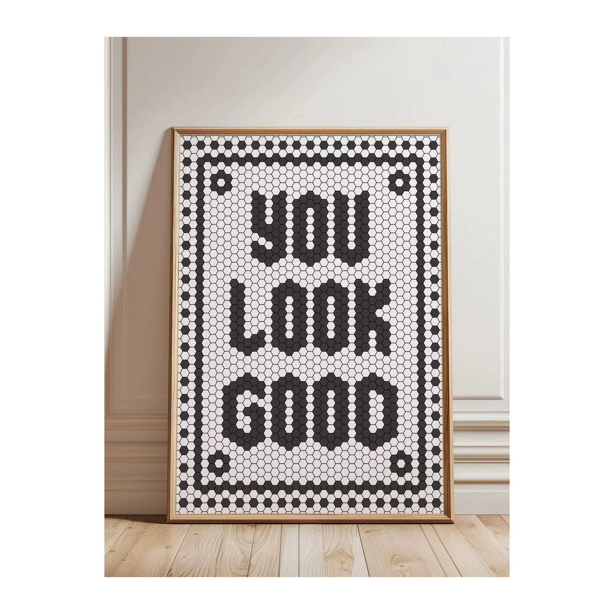 You Look Good Wandkunst Poster mit Hexagon-Typografie in Weiß und geometrischem Design von SHENCHEN - Bild 7