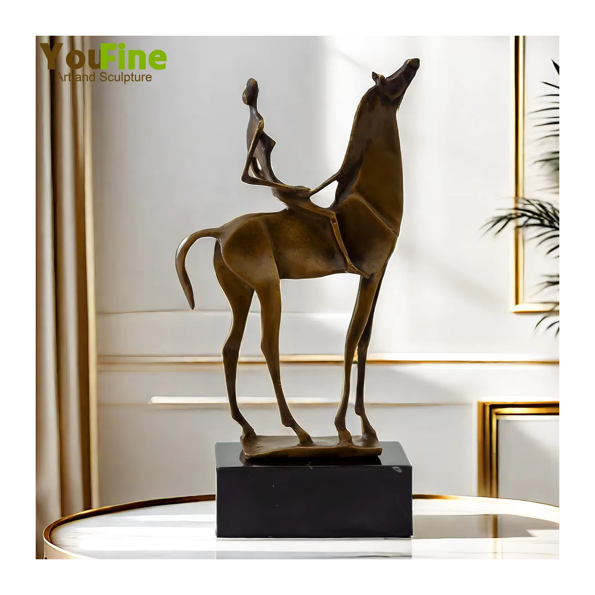 YOUFINE Abstrakte Bronze Skulptur Frau auf dem Pferd in Braun – Moderne Kunstfigur für deine Dekoration - Bild 6