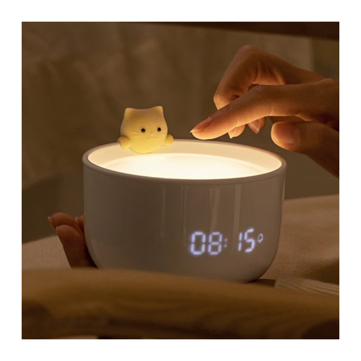 Youpin Smart Control LED Digitaluhr mit Nachttischlampe und Katze-Design für Kinder in Weiß oder Rosa - Bild 1