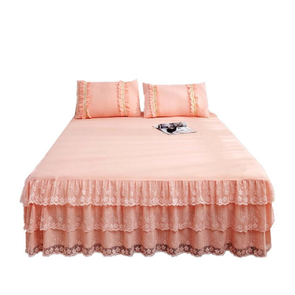 Your Warm Home Bettrock mit Spitze in Rosa, 3-teiliges Set für Frühling und Sommer, B/T: 180 x 200 cm - Bild 1