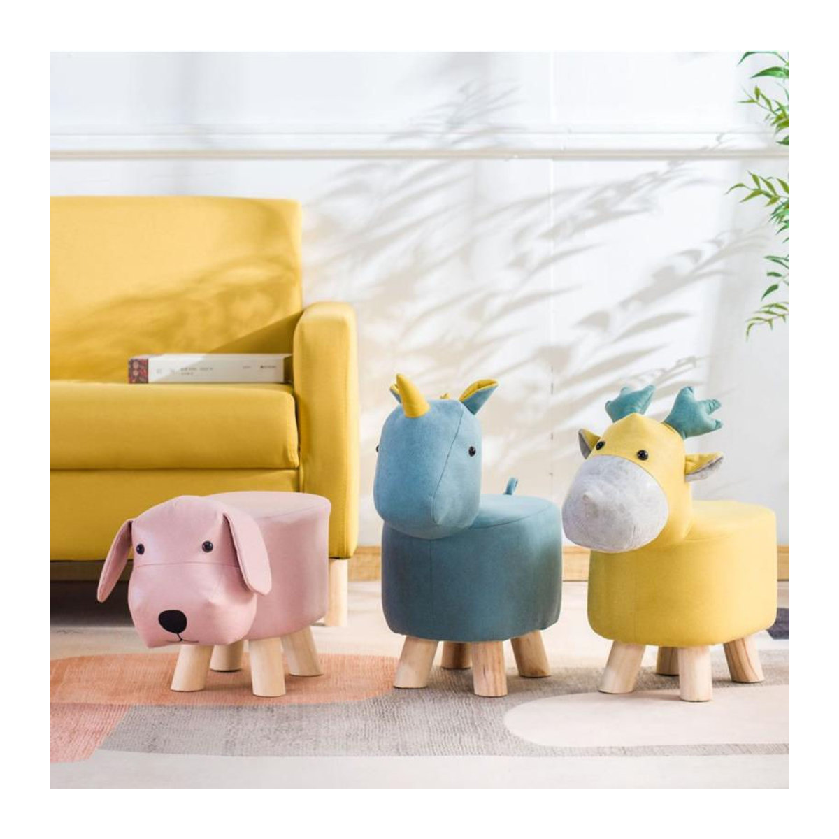 Your Warm Home Kinderhocker im skandinavischen Stil aus Massivholz und Bambus mit Kunstleder in Rosa - Bild 3