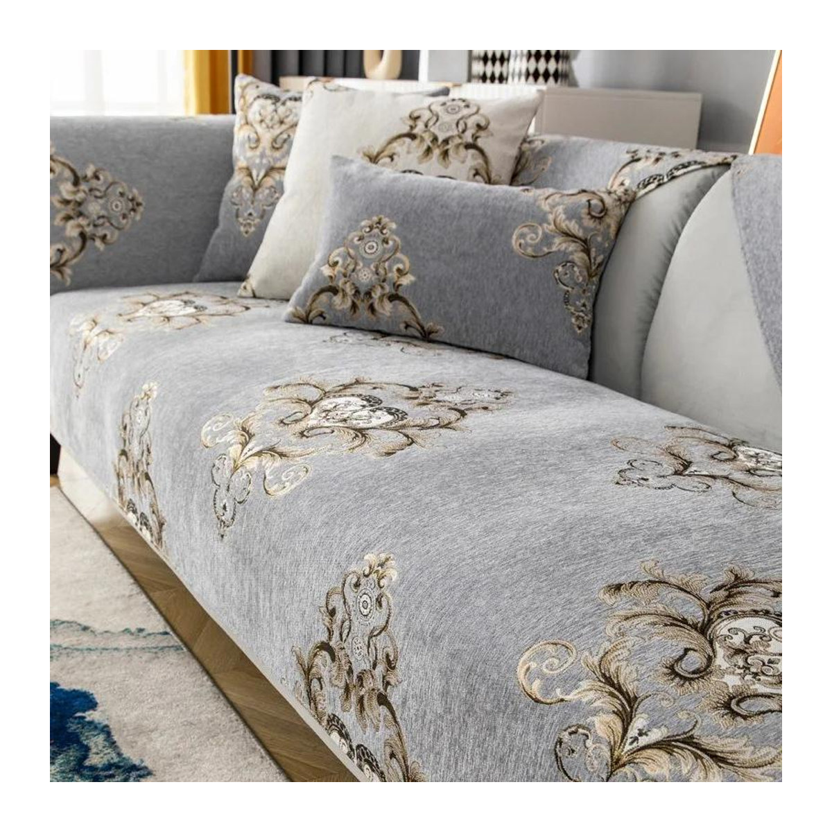 Your Warm Home Luxus-Chenille-Sofabezug in L-Form, rutschfester Sofaschutzbezug, Grau, B/T: 110 x 110 cm - Bild 1