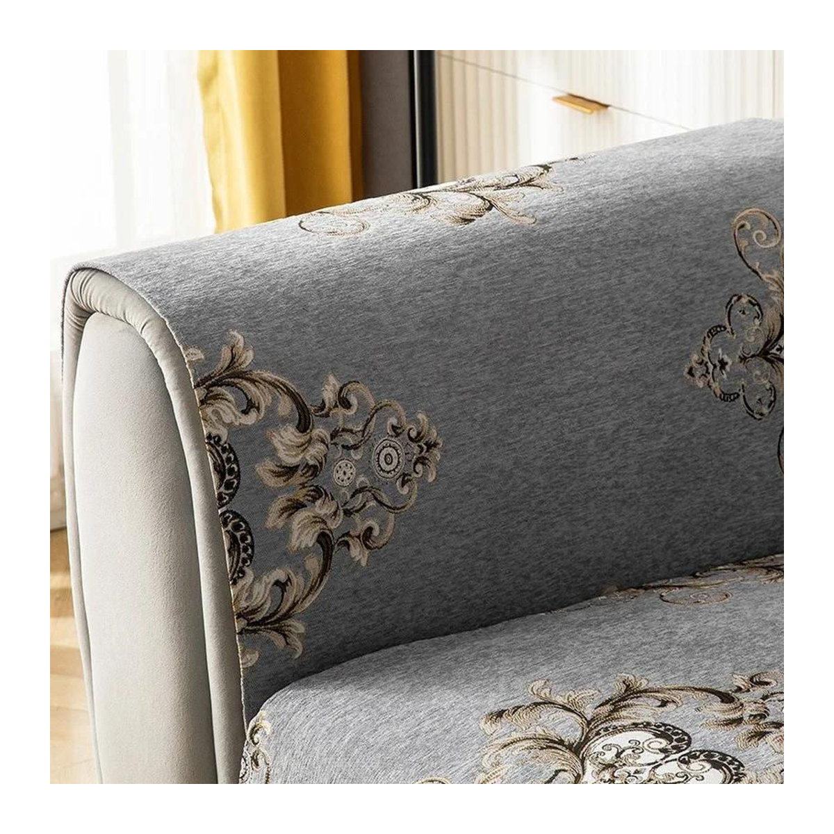 Your Warm Home Luxus-Chenille-Sofabezug in L-Form, rutschfester Sofaschutzbezug, Grau, B/T: 110 x 110 cm - Bild 2